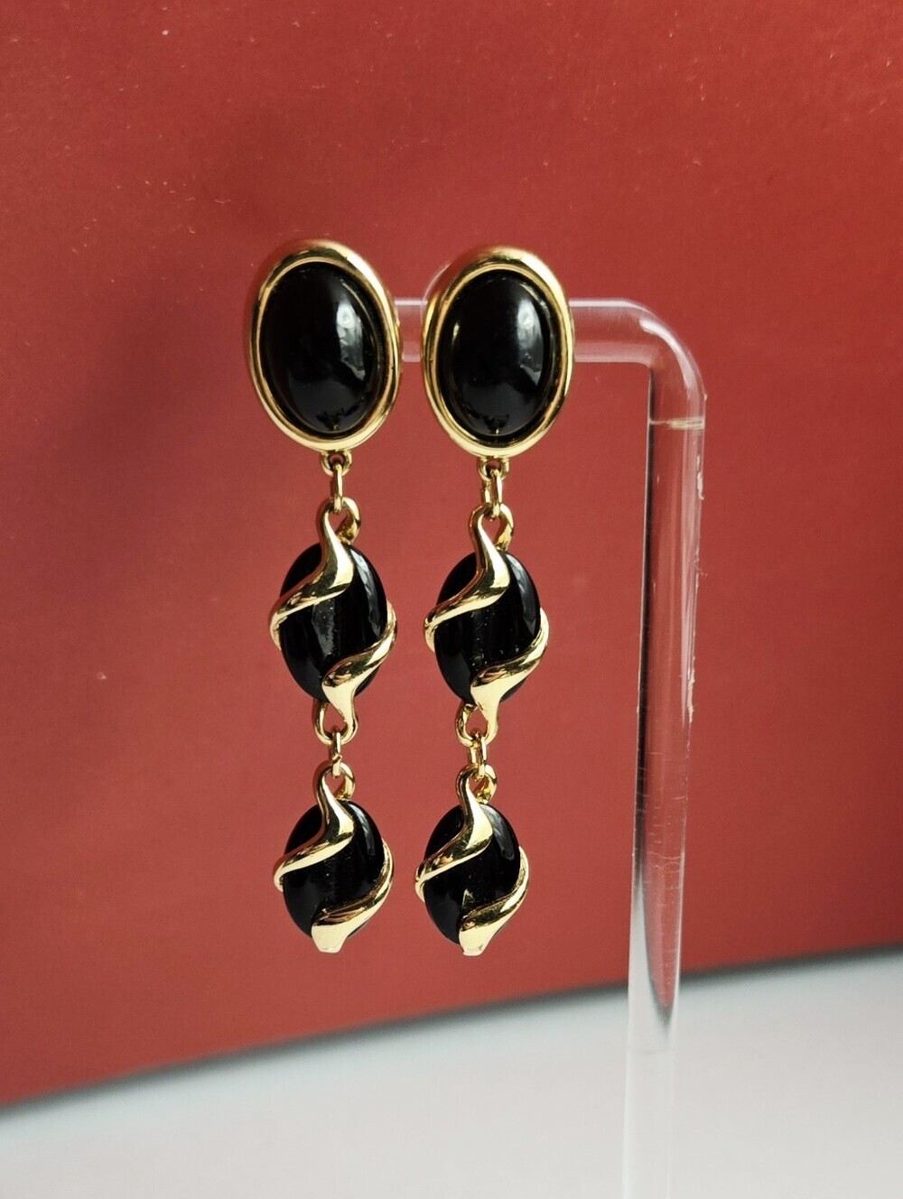 Swarovski Black and Gold Twisted Drop Earrings
